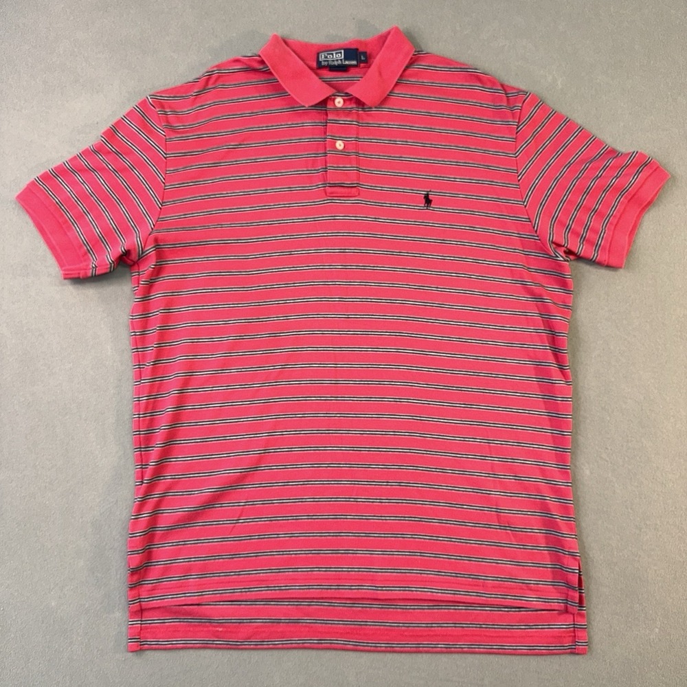 Men's Polo Ralph Lauren Striped Short Sleeve Polo Shirt‎ Red Size L